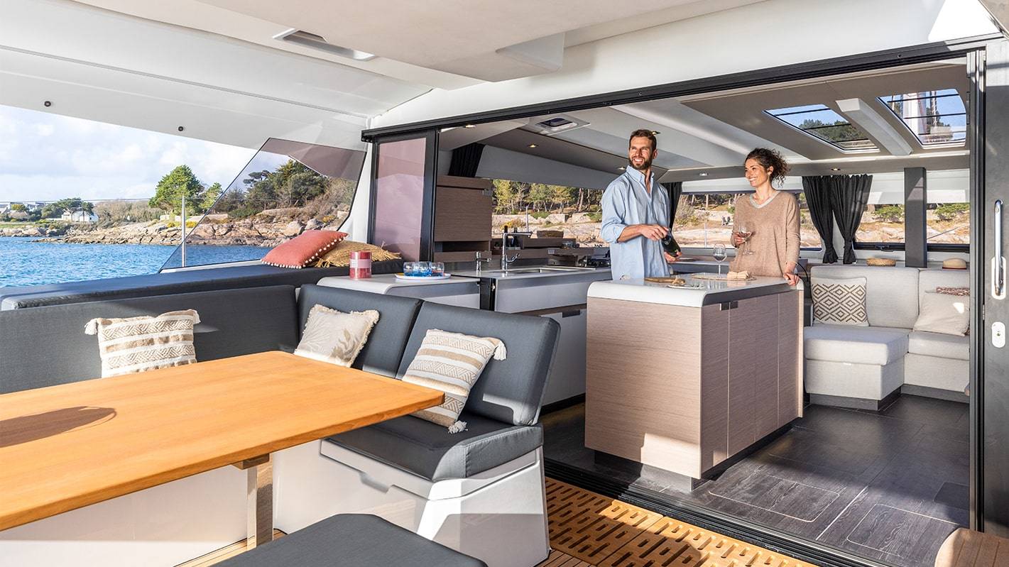 Aura-51-Fountaine-Pajot-Cruising-Catamarans-Open-Galley-Saloon