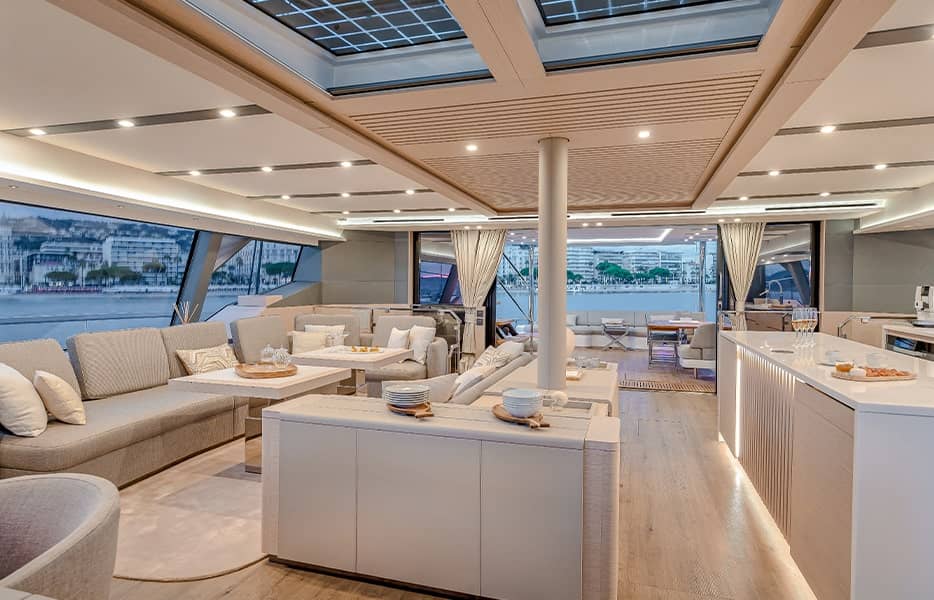 Thíra-80-Main-Deck-Saloon-&-Galley-Fountaine-Pajot-Flagship-luxury-layout
